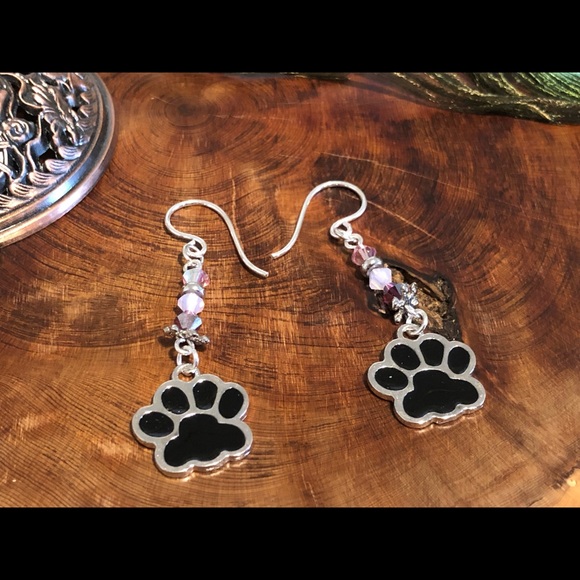 Paw Print Earrings - Pet Jewelry, Cat Gifts, Dogs - Picture 2 of 4